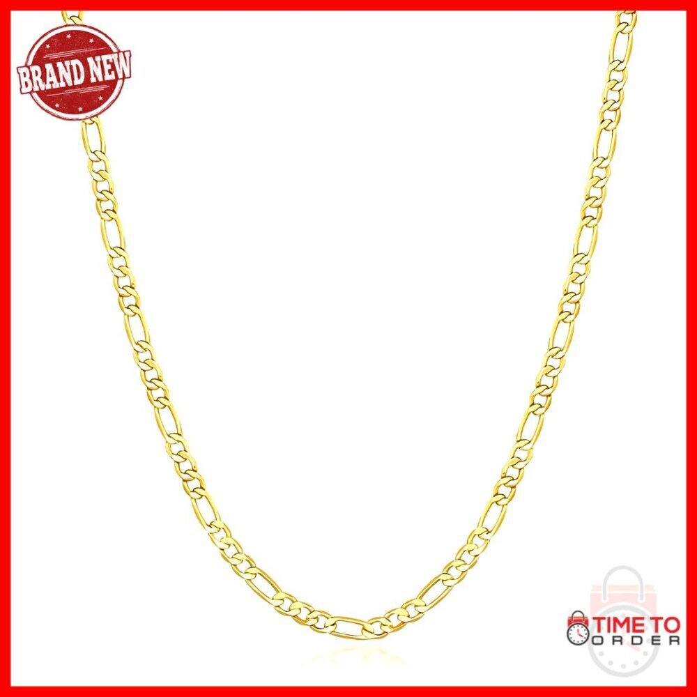14K Gold Plated Figaro Chain Necklace 3.2mm Wide 16-30in Lobster Clasp